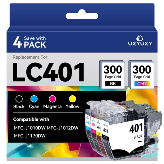 LC401 Ink Cartridges for Brother LC401 for MFC-J1010DW MFC-J1012DW  MFC-J1170DW Printer (Black, Cyan, Magenta, Yellow, 4 Pack)