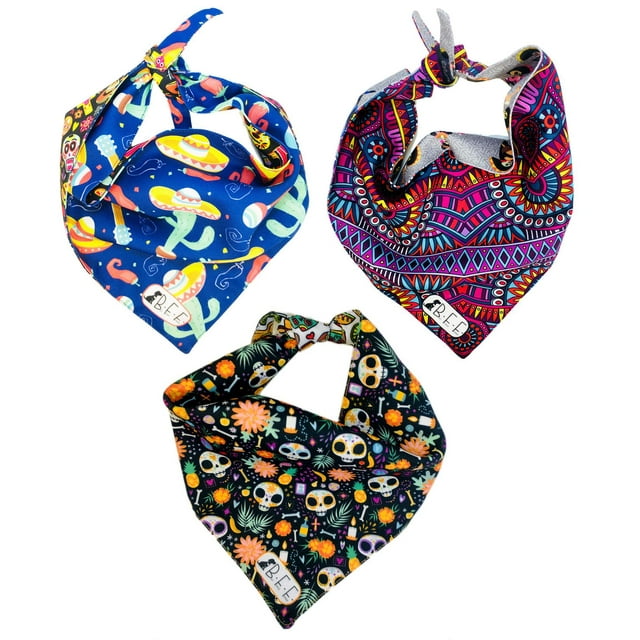 Bandanas para perros BFF set de 3 piezas talla grande Dia De Muertos