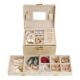 thumbnail image 3 of REGALWOVEN 3 Layer PU Leather Jewelry Box Organizer Storage with Mirror for Women Girl Birthday Gift Beige, 3 of 7