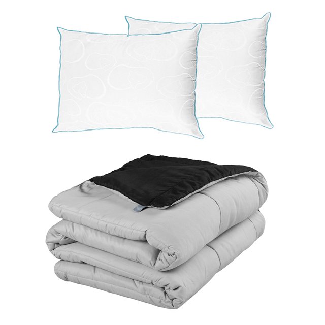 Edredón Dos vistas King Size Rogga Negro - Gris Perla + Almohada Osos 2