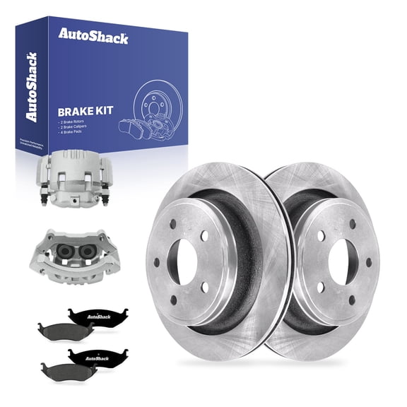 AutoShack Rear Brake Rotors, Premium Pads & Calipers for Dodge, Ram 1500 2006-2008, 4WD RWD V6 3.7L V8 4.7L 5.7L - 13.87" (352.2 mm), 5-Lug