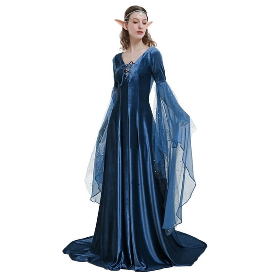 DAIZBELLA Renaissance Dress for Women Retro Elegant Velvet Gown Medieval Dress, S