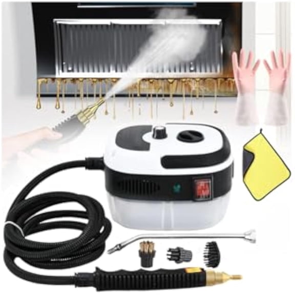 Eigoods 2500w Handheld High-Temperature Pressurized Cleaner, Steam Cleaning Machine 6-Speed Adjustment Portable Car Steamer with Brush Heads and 1000ml Tank for Home Car Kitchen (White)