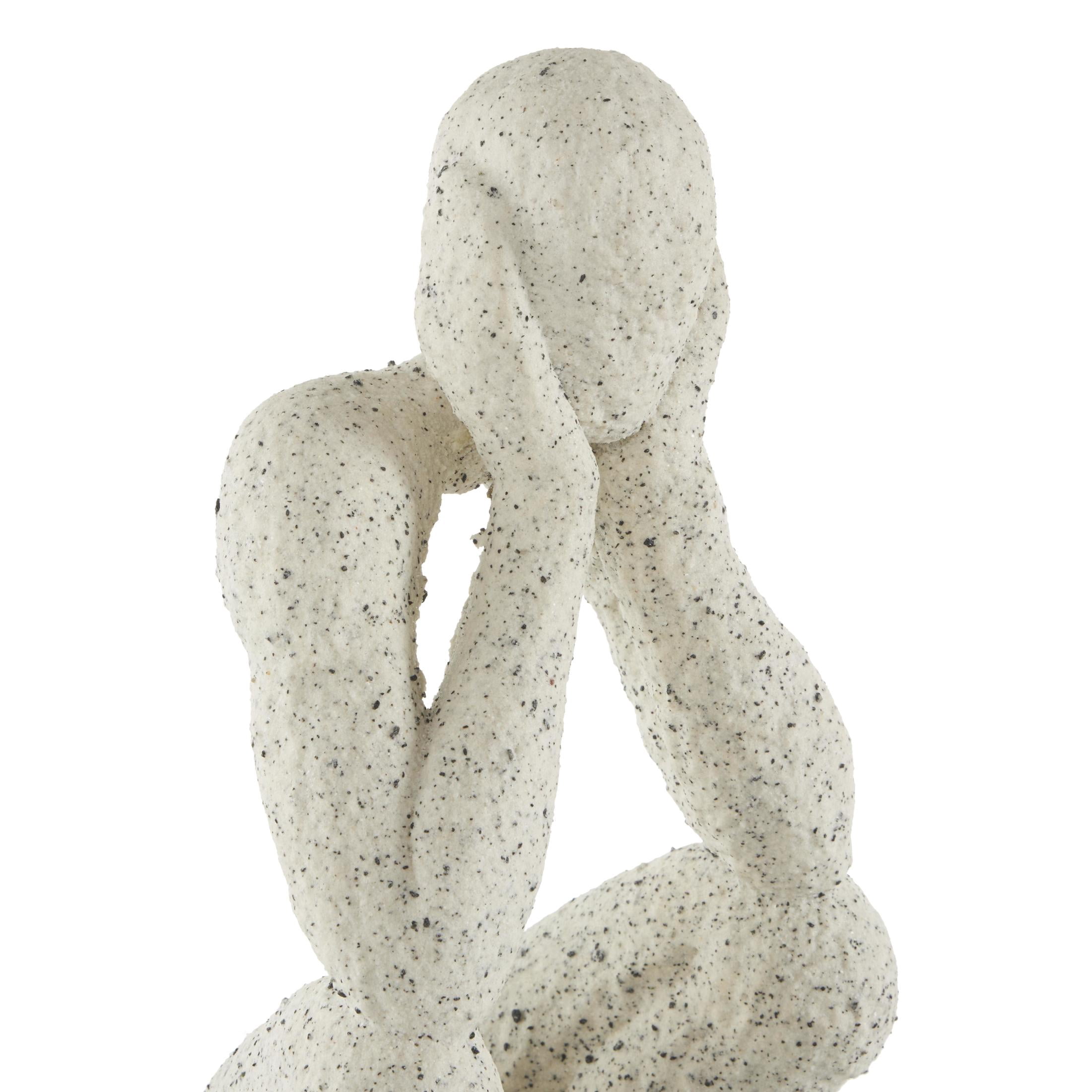 6" x 16" Cream Polystone Crouching People Sculpture with Black Square Base, by DecMode