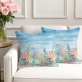 thumbnail image 3 of Set of 2 Summer Beach Pillow Covers 18x18 Inch, Blue Ocean Colorful Coral Shell Seaweed Starfish Sandy Decorative Throw Pillow Cases Cotton Cushion Covers for Sofa Couch Bed Living Room Home Decor, 3 of 9