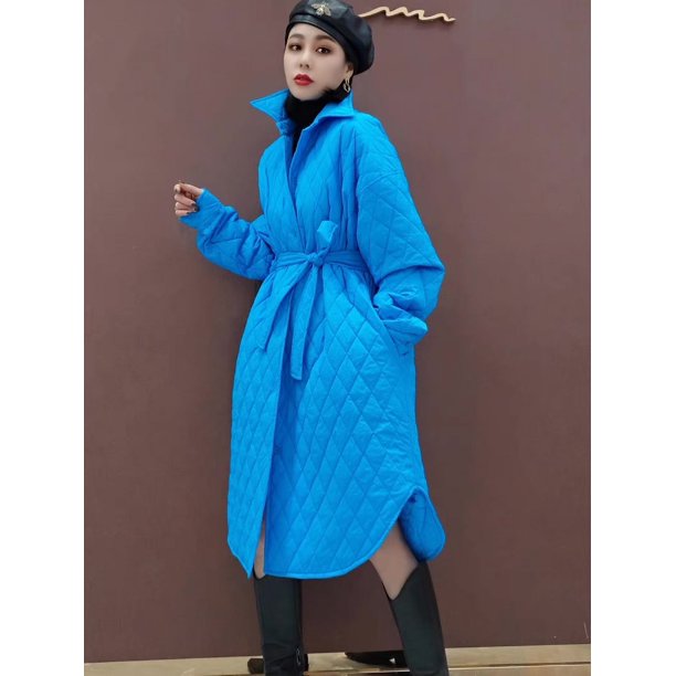 Chaqueta larga recta de invierno para mujer, abrigo a la moda con cinturón, chaqueta acolchada holgada y cálida, abrigo con patrón de rombos, Tops informales, prendas de vestir