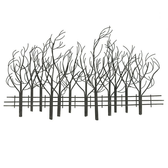 LuxenHome Snowy Black Metal Field of Trees Wall Decor
