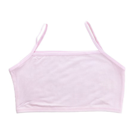 

Middle School Student Girls Sport Training Bra Spaghetti Strap Bandeau Cami Crop Top Single Layer Ribbed Solid Color Summer Underwear