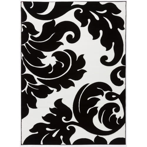 Well Woven Melody Vines Damask Contemporary Black/White Area Rug