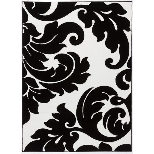 Well Woven Melody Vines Damask Contemporary Black/White Area Rug