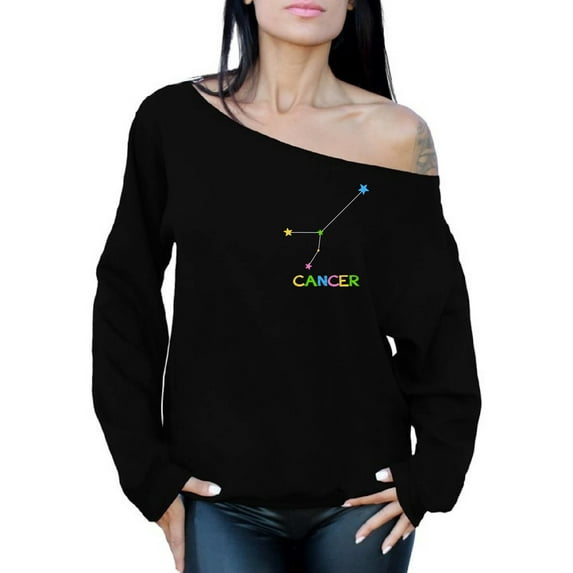Cancer Sweatshirt - Zodiac Birthday Astrology Gifts - Off the Shoulder Tops for Women