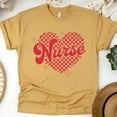 thumbnail image 1 of Graphic Nurse Tee with Retro Heart Pattern for Medical Staff, Gold, Size M, 1 of 6