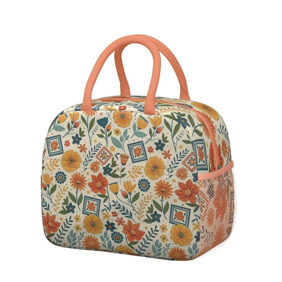 Obrewu Pioneer Flower Lunch Bag for Adult, Insulated, Leakproof, Oxford Cloth