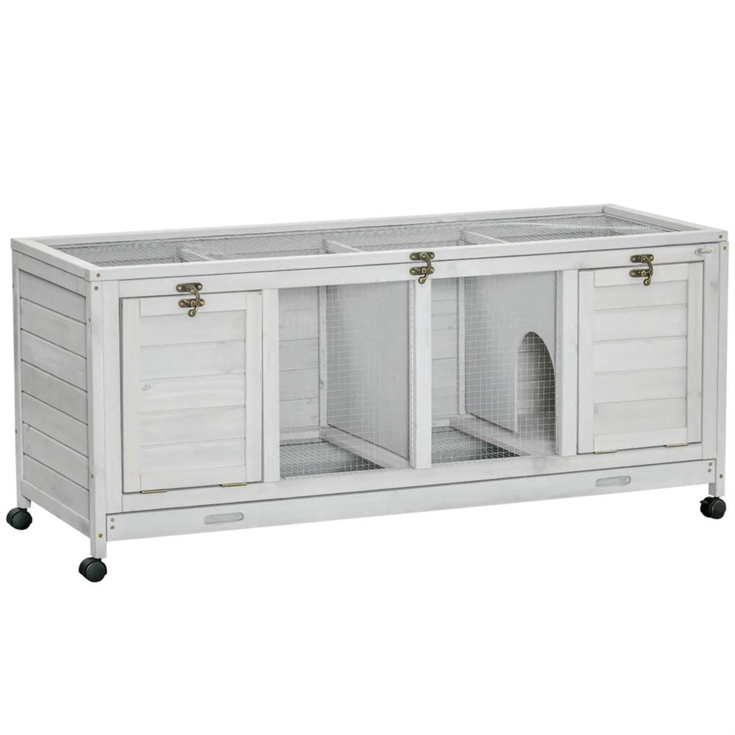 Kadyn 54" Wooden Rabbit Hutch with Wheels and Divided Board, Outdoor Small Animal Habitat Enclosure Bunny Cage for Bunnies, Guinea Pigs, Gray Kadyn 54" Wooden Rabbit Hutch with Wheels and Divided Board, Outdoor Small Animal Habitat Enclosure Bunny Cage for Bunnies, Guinea Pigs, Gray