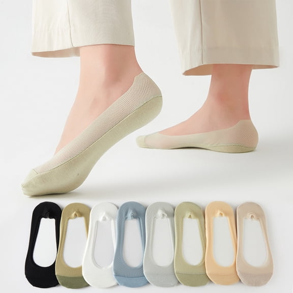 5 Pairs No Show Socks Womens Thin Non Slip Womens No Show Socks Silky Dress Footies Liner Invisible Socks Flats Loafers Sneakers White