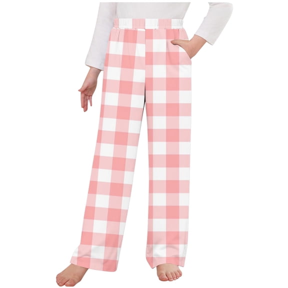 Trikvn Kids Plaid Pajama Pants Girls Boys Casual Lounge Sleepwear Elastic Waist Loose Fit Lightweight Sleep Bottoms Comfortable Nightwear for Everyday Home Relaxing