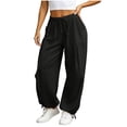thumbnail image 2 of ABSUYY Womens High Waist Elastic Drawstring Baggy Wide Leg Casual Balloon Parachute Pants with Pockets Black,Size M, 2 of 8