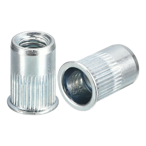 M6 Rivet Nuts 50 Pack Zinc Plated Carbon Steel Knurled Flat Head Threaded Insert Nuts