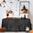 thumbnail image 3 of SquarePie Sequin Tablecloth 60 x 102 Inch Black Sparkly Table Cloth for Halloween Wedding Party, 3 of 5