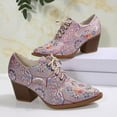 thumbnail image 7 of Xucatan Floral Embroidered Short Bootie for Women Traditional patterns Vintage Casual Pointed Toe Low Top Lace up Shoes Comfortable Chunky Block Heel Ankle Boots Gift, 7 of 7