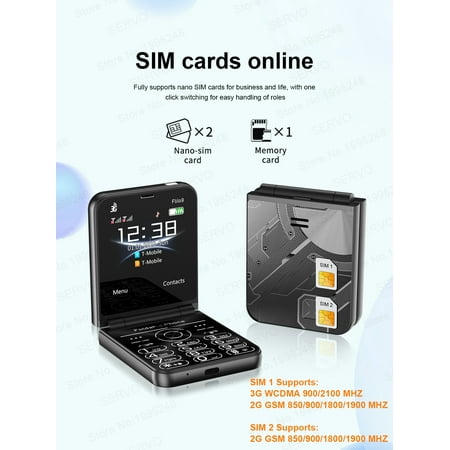 2024 SERVO Flilo9 3G WCDMA Cellphone Foldable 2 SIM Card Speed Dial Blacklist Type-C Flip Mobile Phone 2.6“ Displa