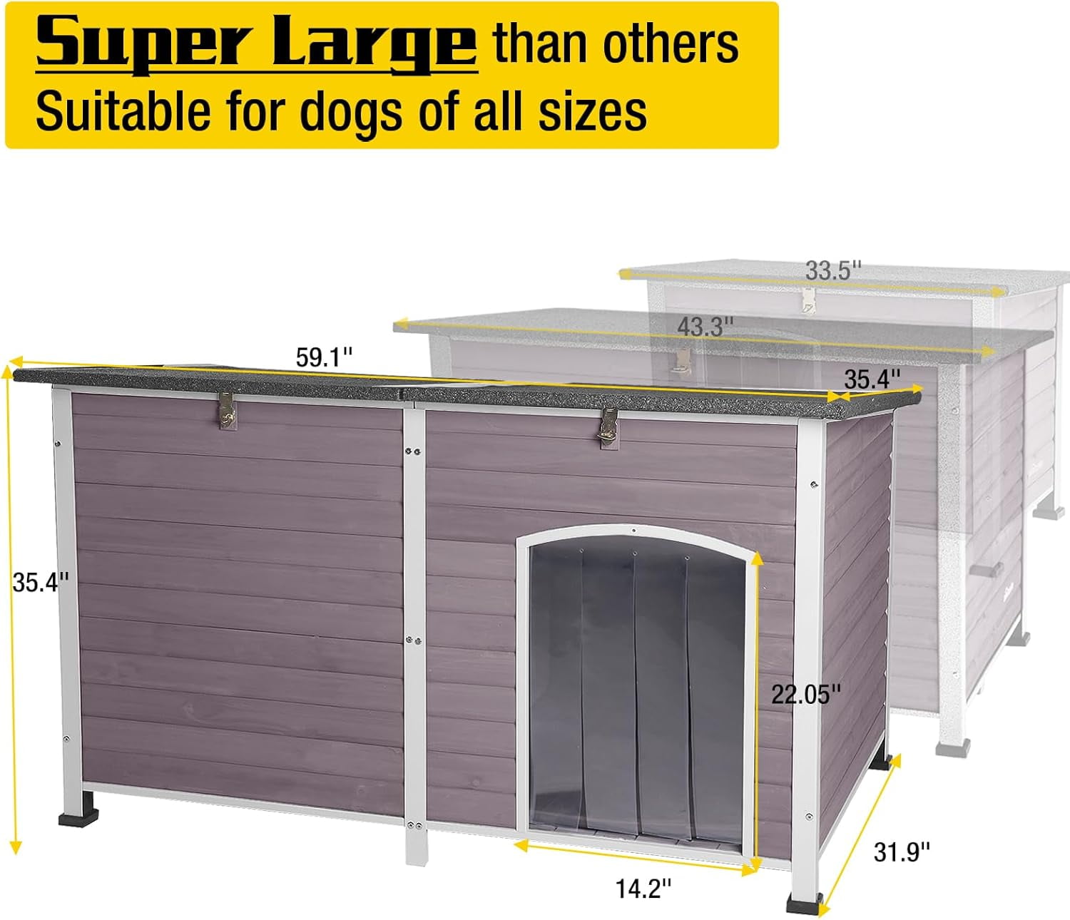 Aivituvin Extra Large Heated Insulated Dog House Wooden Outdoor Dog Kennel for Winter 59"