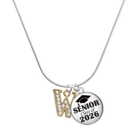 Delight Jewelry Gold-tone Crystal Initial – W – Silvertone Senior Class of 2026 Dome Necklace 18