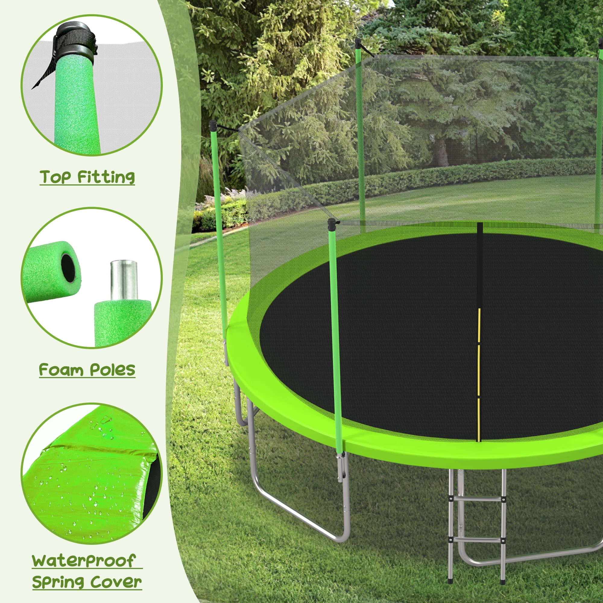 EUROCO 14FT Trampoline for Adults and Kids, Outdoor Bouncer with Ladder and Enclosure Net, 1200LBS Weight Capacity Round Jump Pad for Backyard