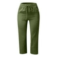 thumbnail image 3 of Dpytoraw Women's Solid Color Linen Blend 7/8 Pants Loose Fit Casual Trousers With Pockets Pull-On Casual Pants Women Army Green L, 3 of 3