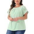thumbnail image 2 of DARING DIVA Women's Plus Pleated Round Neck Basic Tulip Sleeves Top 4X Light Green, 2 of 6