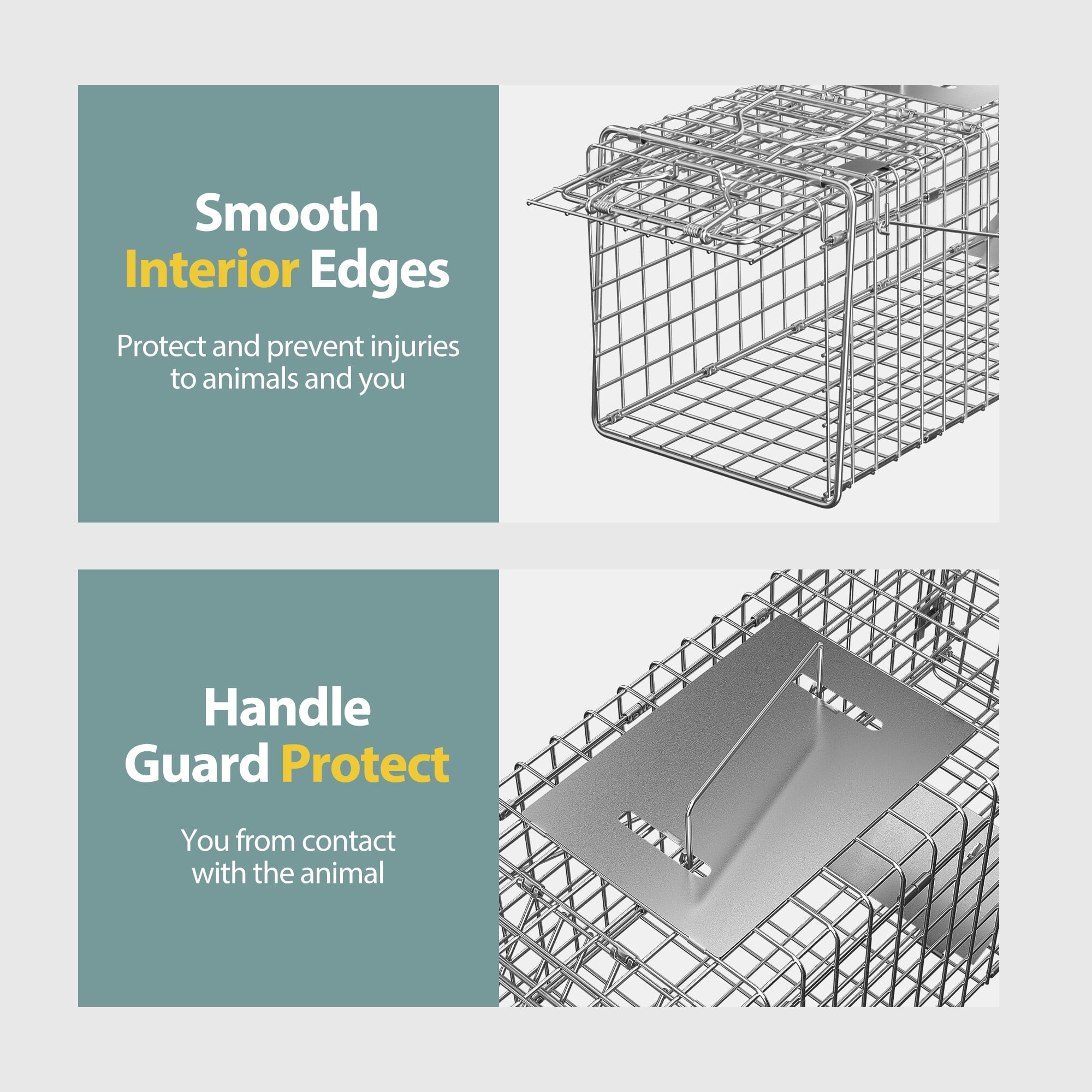 HomGarden 24inch Foldable Humane Live Animal Trap Cage for Squirrel, Rat, Bunny, Mink, No-Kill Bait Trapping Kit, Catch & Release, Silver