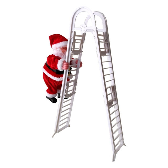 Climbing Santa Christmas Decoration, Electric Santa Climbing Ladder Hanging Ornament, Animated Rope Ladder Santa Figure for Christmas Tree, Stairwell, and Holiday Decor