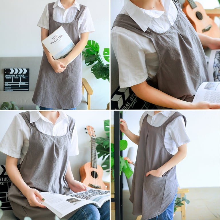 Toptie Cross Back Kitchen Apron with Two Pockets for Women, Cotton