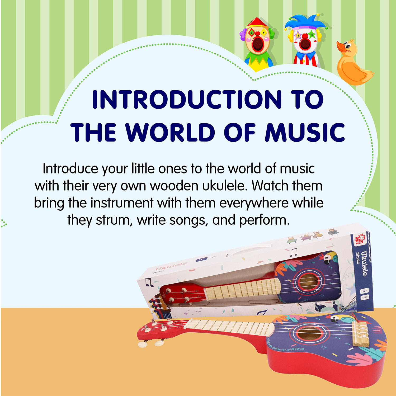 Leo & Friends Wooden Ukulele for Toddlers | Made with Non-Toxic Wood