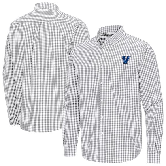 Men's Antigua Gray Villanova Wildcats Ellis Woven Tri-Blend Long Sleeve Button-Down Shirt