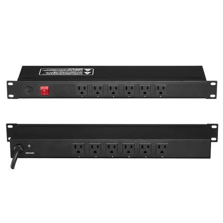 19" 1U PDU 12 Outlets Rack Mount Power Strip Surge Overload Protection