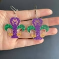 thumbnail image 4 of DESIGNICE Mardi Gras Earrings,Unique Acrylic Material Mardi Gras Earrings for Women,No Burden When Wearing Mardi Gras Accessories for Women,Purple,Style2, 4 of 5