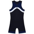 thumbnail image 5 of YONGHS Mens One Piece Swimsuit Zipper Bodysuit Rash Guard Surfing Suit Swimwear Shorty Wetsuit Navy Blue XL, 5 of 7