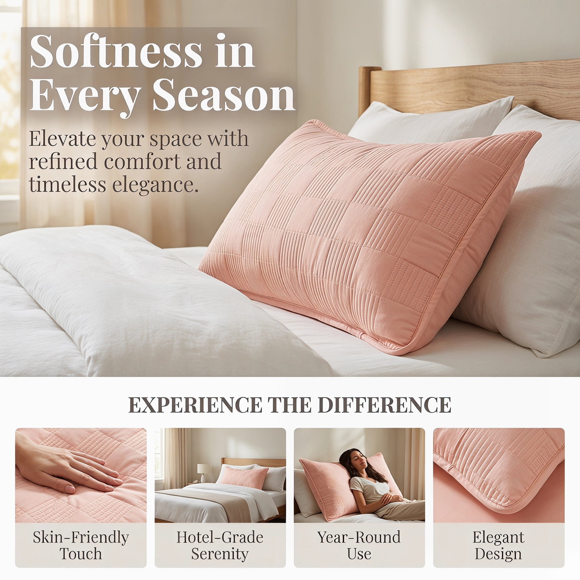 Unique Bargains Comfortable Pillow Protector, 2-pack, Polyester Quilted for Home Pink