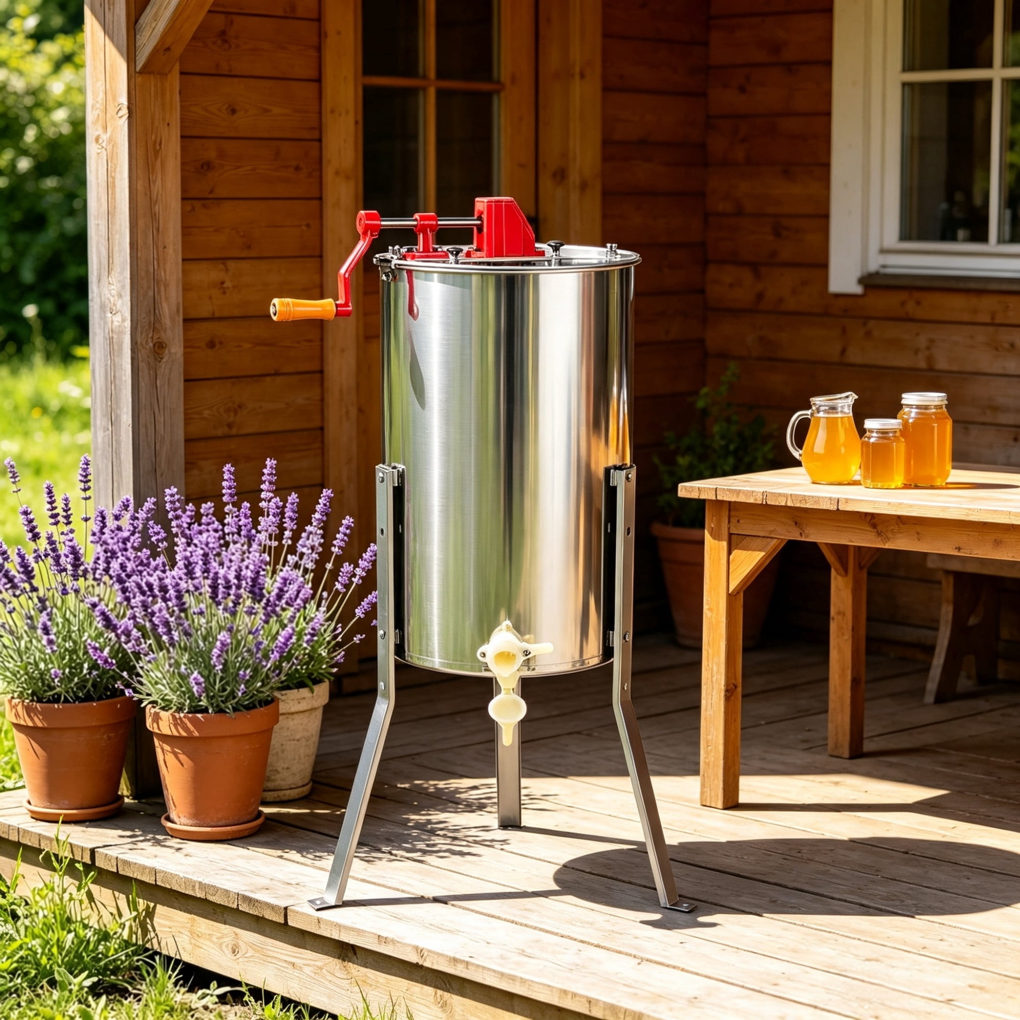 3-Frame Manual Honey Extractor, Stainless Steel Beekeeping Honey Spinner with Adjustable Stand & Lid