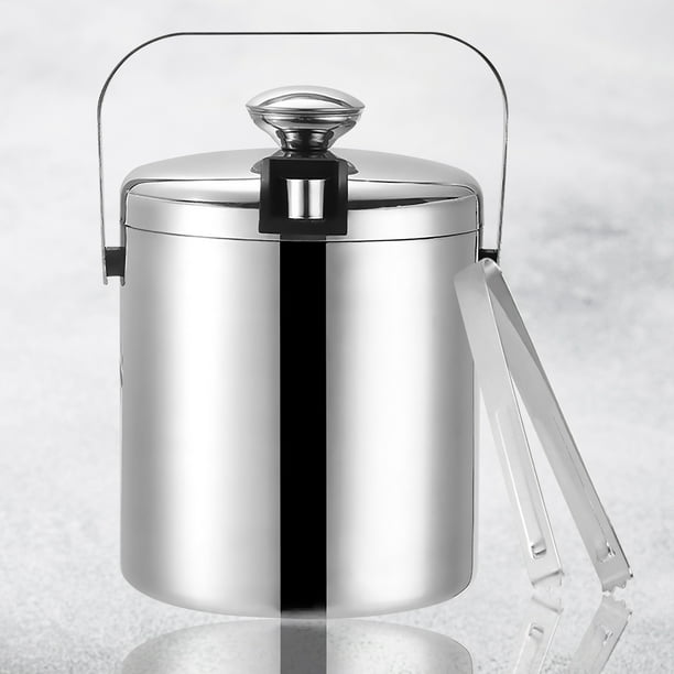 Insulated Ice Bucket with Tong Lid and Water Filter, Stainless Steel ...