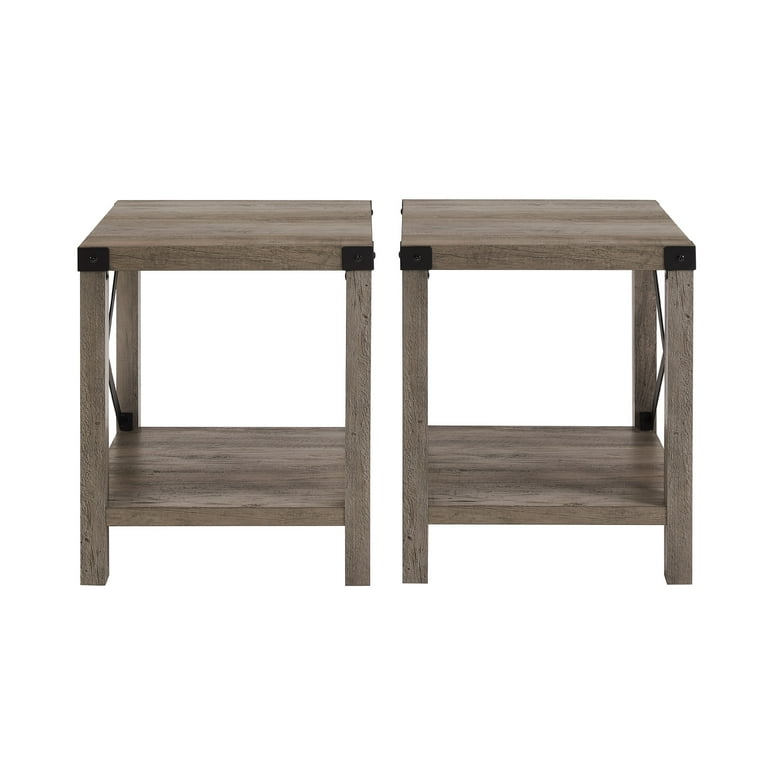 Walker Edison Farmhouse Open Storage Side Table, Set of 2, Grey