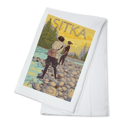 Women Fly Fishing - Sitka, Alaska - LP Original Poster (100% Cotton Kitchen
