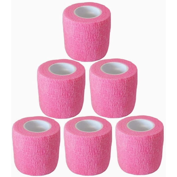 6 Pack 2 Inches Cohesive Bandage Self Adhesive Wrap Elastic Self Adherent Vet Wrap Breathable Self Stick Tape for Wrist, Ankle, Sports, Tatoo Wrap(5 Yards, Pink)