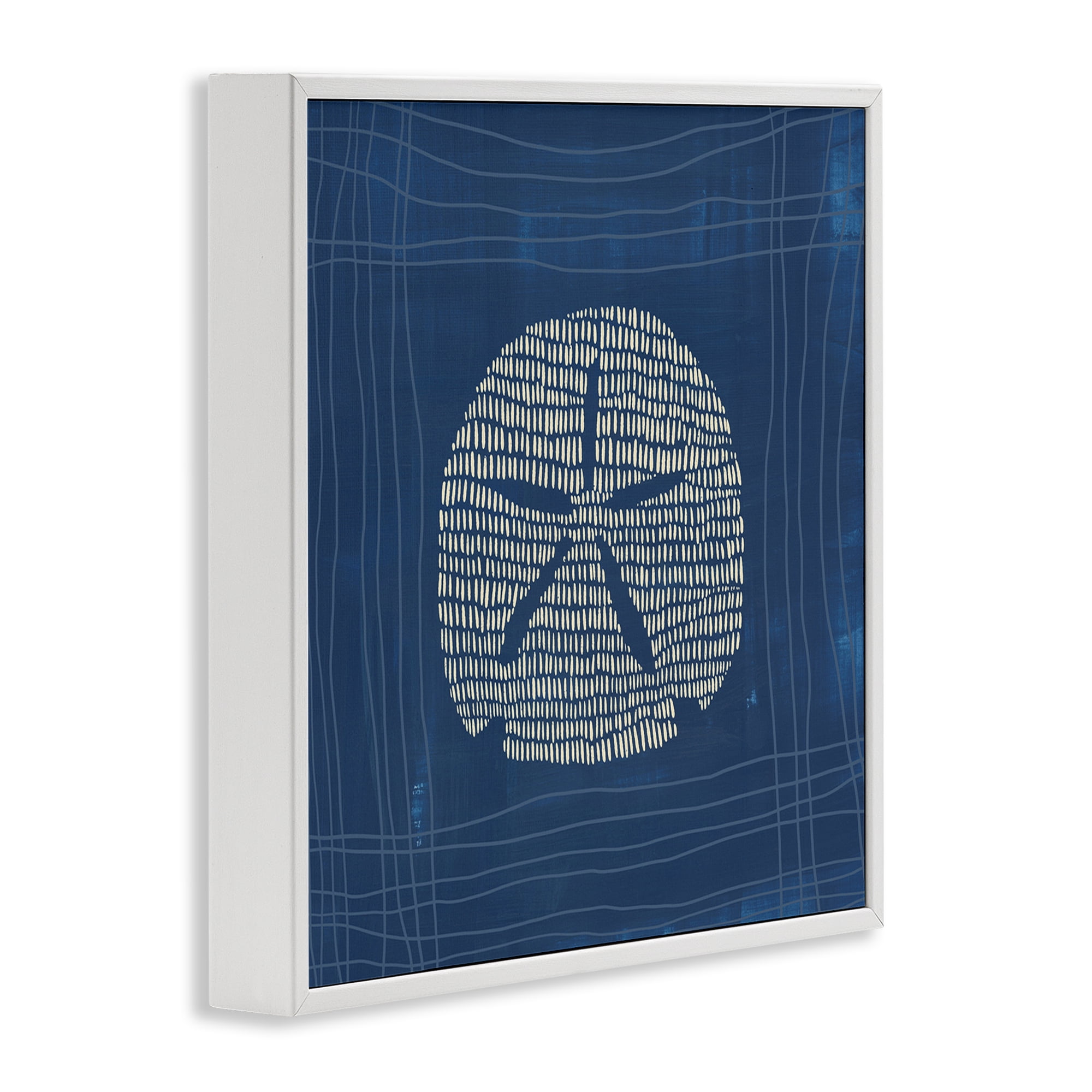 Stupell Industries Sand Dollar on Blue Coastal Painting White Framed Art Print Wall Art, 17 x 17