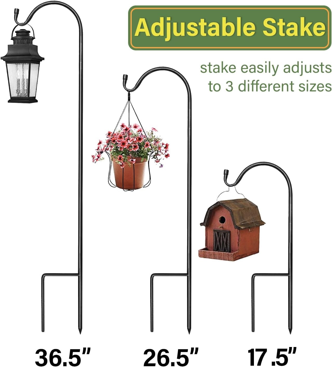 Sorbus Shepherds Hooks for Outdoor - Set of 6 Extendable Garden Planter Stakes for Bird Feeders, Outdoor Décor, Plants, Lights, Lanterns, Flower Baskets, and More! Heavy Duty - Up to 6.5 Lbs. (6 Pack)