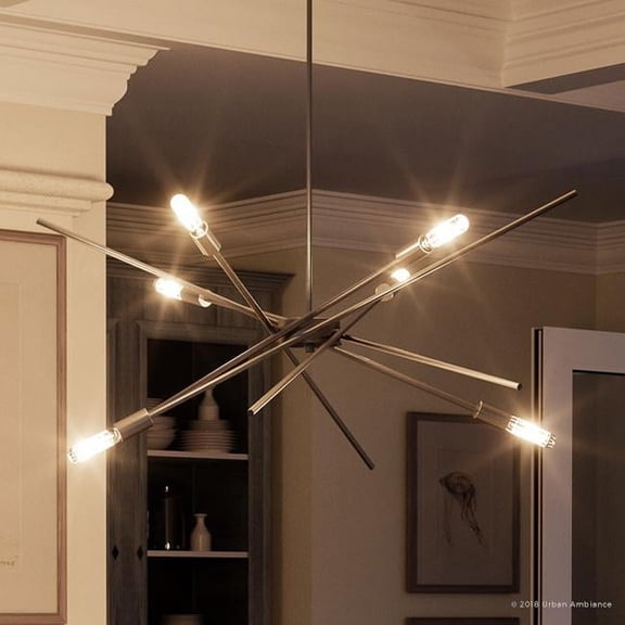 Urban Ambiance Luxury Urban Industrial Chandelier, Size: 10-1/2"H x 22-5/8"W, with Mid-Century Modern Style Elements, Brushed Nickel Finish, UHP2073