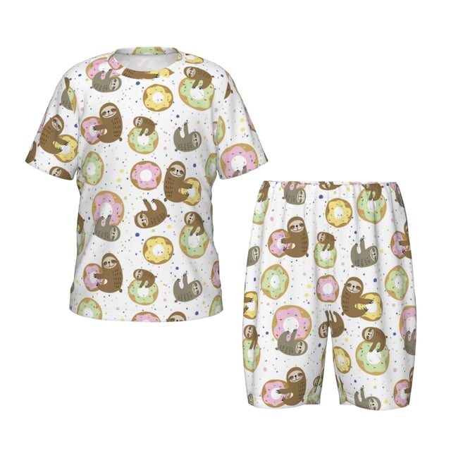 Fotbe Donut Sloth Pijama Estampada de 2 Piezas para Niños – Ropa de Dormir de Manga Corta Cómoda para Niños y Niñas, Camiseta y Shorts de Algodón-Small