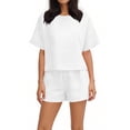 thumbnail image 4 of Conjunto Corto Casual para las Mujeres Manga Corta Bolsillo Pantalones Cortos Pantalones de Señoras Conjunto con Cuello Redondo Top, Ropa Casual de Verano, 4 of 8