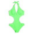 thumbnail image 6 of Fartey Tummy Control One Piece Swimsuit for Women Fashion Elegant Halter Deep V Neck Bathing Suit Solid Color Cutout Swimsuits Casual Summer Beach Swimwear Green S-XL, 6 of 6
